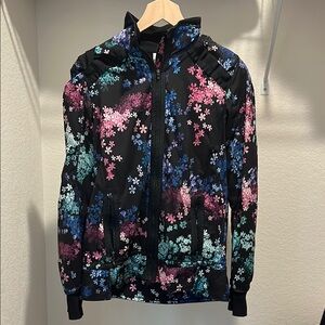 Lululemon Athletica Black Jacket with Purple and Pink Floral Design